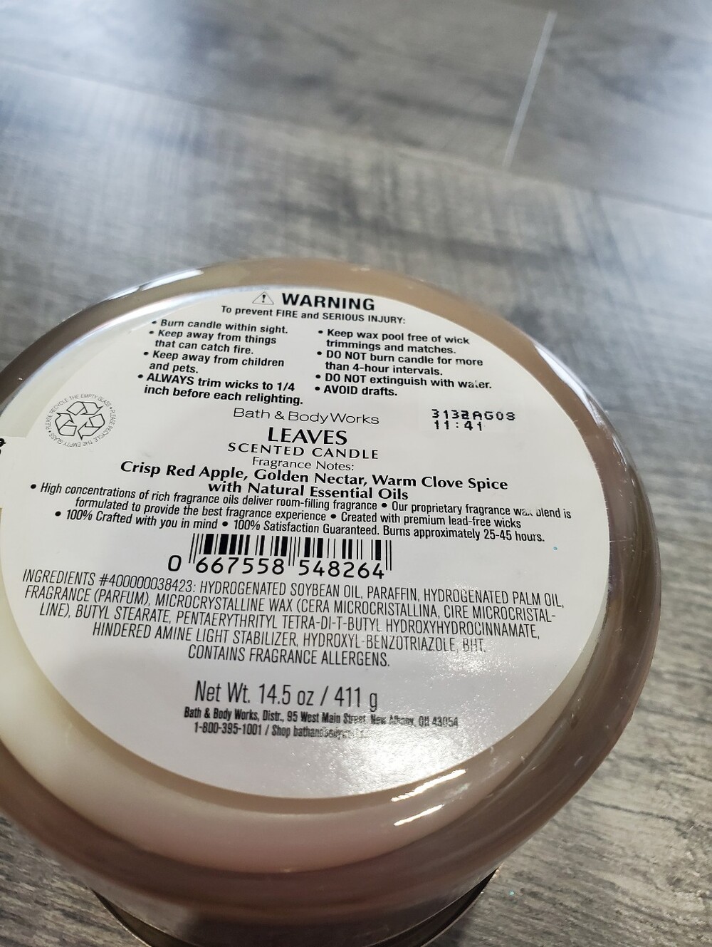 Bath And Body Works Leaves 3 Wick Candle - Picture 4 of 4